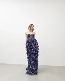 Abito lungo con corpetto e tulle a strati – 5668082