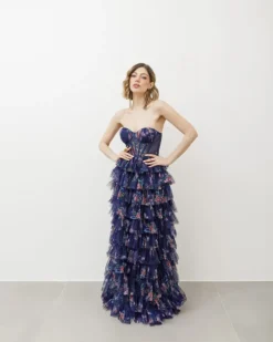 Abito lungo con corpetto e tulle a strati – 5668082