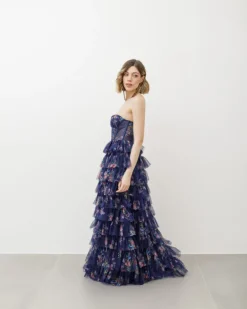 Abito lungo con corpetto e tulle a strati – 5668082