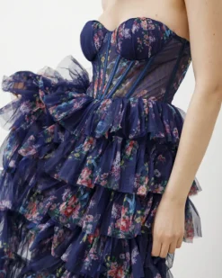 Abito lungo con corpetto e tulle a strati – 5668082