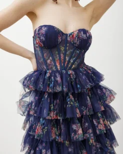 Abito lungo con corpetto e tulle a strati – 5668082