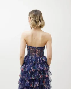 Abito lungo con corpetto e tulle a strati – 5668082
