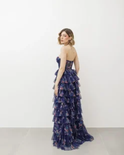 Abito lungo con corpetto e tulle a strati – 5668082