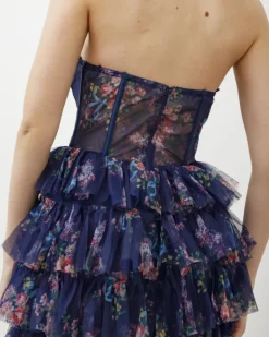 Abito lungo con corpetto e tulle a strati – 5668082