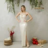 Abito lungo con paillettes e rosa – 23252 slc
