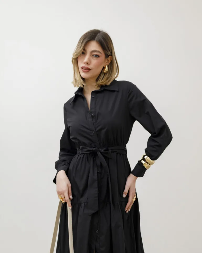 Abito lungo in cotone con balze – CHF6718