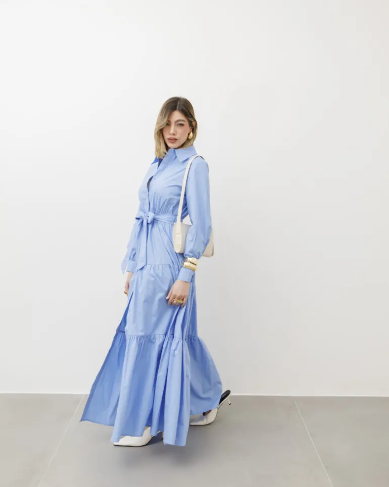 Abito lungo in cotone con balze – CHF6718