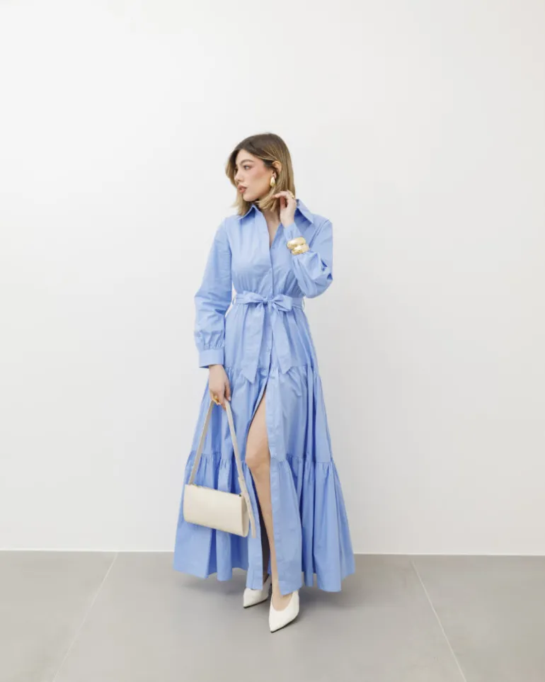 Abito lungo in cotone con balze – CHF6718
