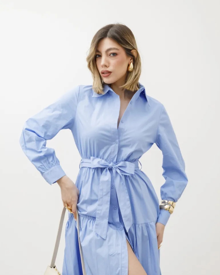 Abito lungo in cotone con balze – CHF6718