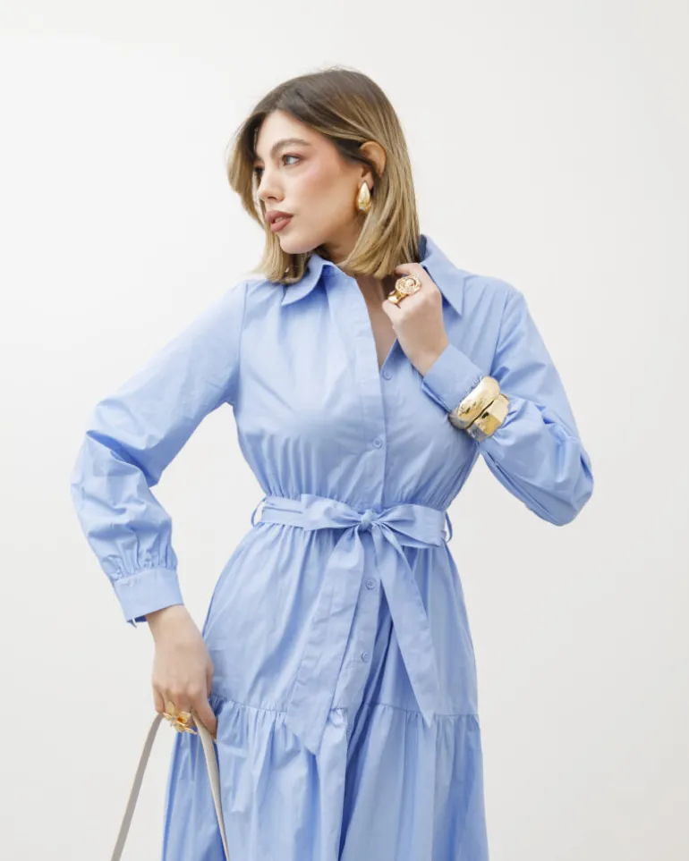 Abito lungo in cotone con balze – CHF6718