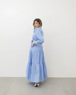 Abito lungo in cotone con balze – CHF6718