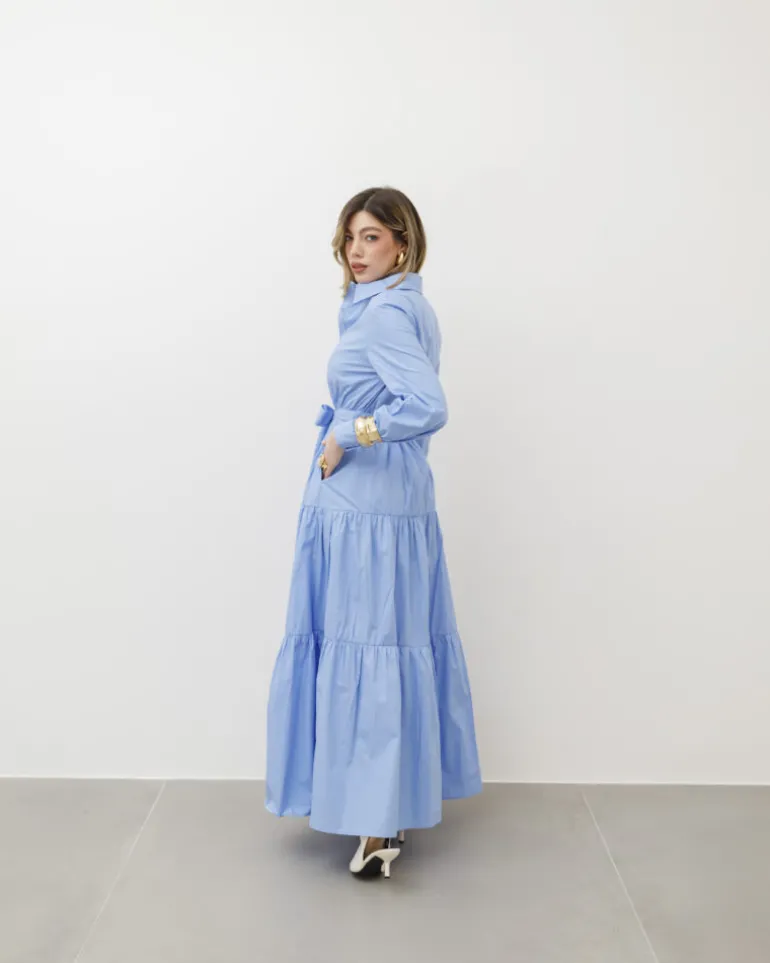 Abito lungo in cotone con balze – CHF6718