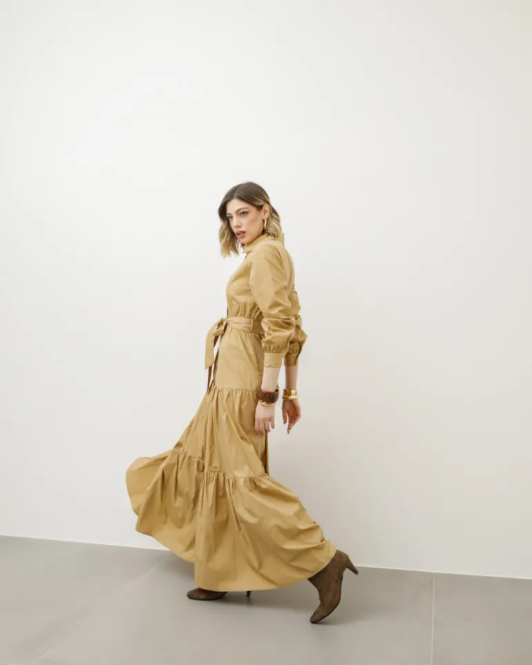 Abito lungo in cotone con balze – CHF6718