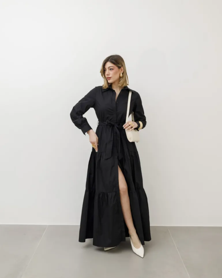 Abito lungo in cotone con balze – CHF6718