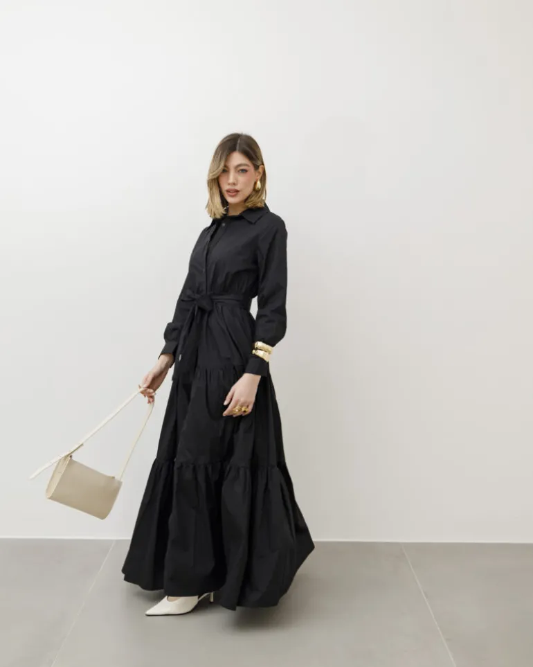 Abito lungo in cotone con balze – CHF6718