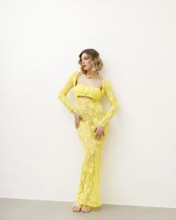 Abito lungo in pizzo giallo – HY1069c