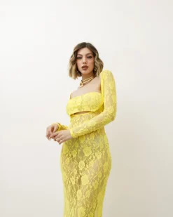 Abito lungo in pizzo giallo – HY1069c