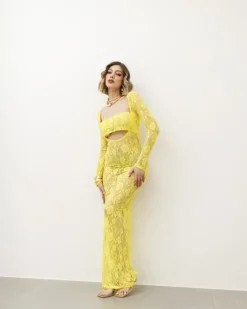 Abito lungo in pizzo giallo – HY1069c