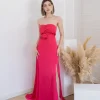 Abito lungo in raso a fascia con rosa – 0044