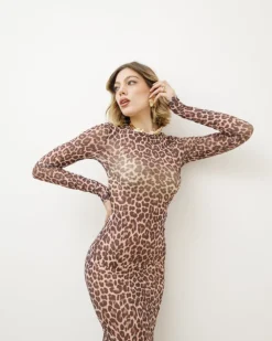 Abito lungo in tulle animalier – D44160