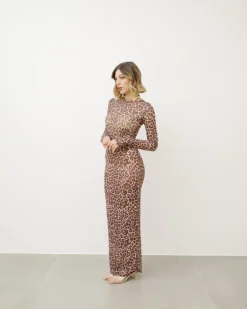 Abito lungo in tulle animalier – D44160