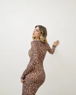 Abito lungo in tulle animalier – D44160