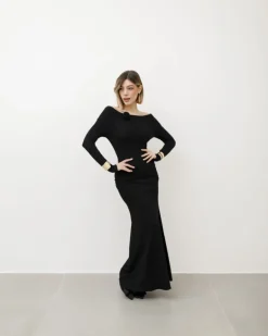 Abito lungo in viscosa con rosa – R4673