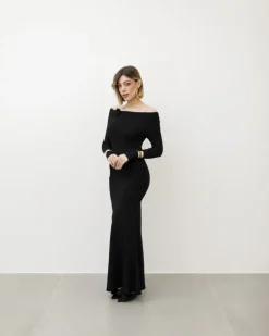 Abito lungo in viscosa con rosa – R4673