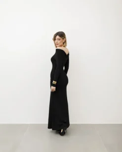 Abito lungo in viscosa con rosa – R4673