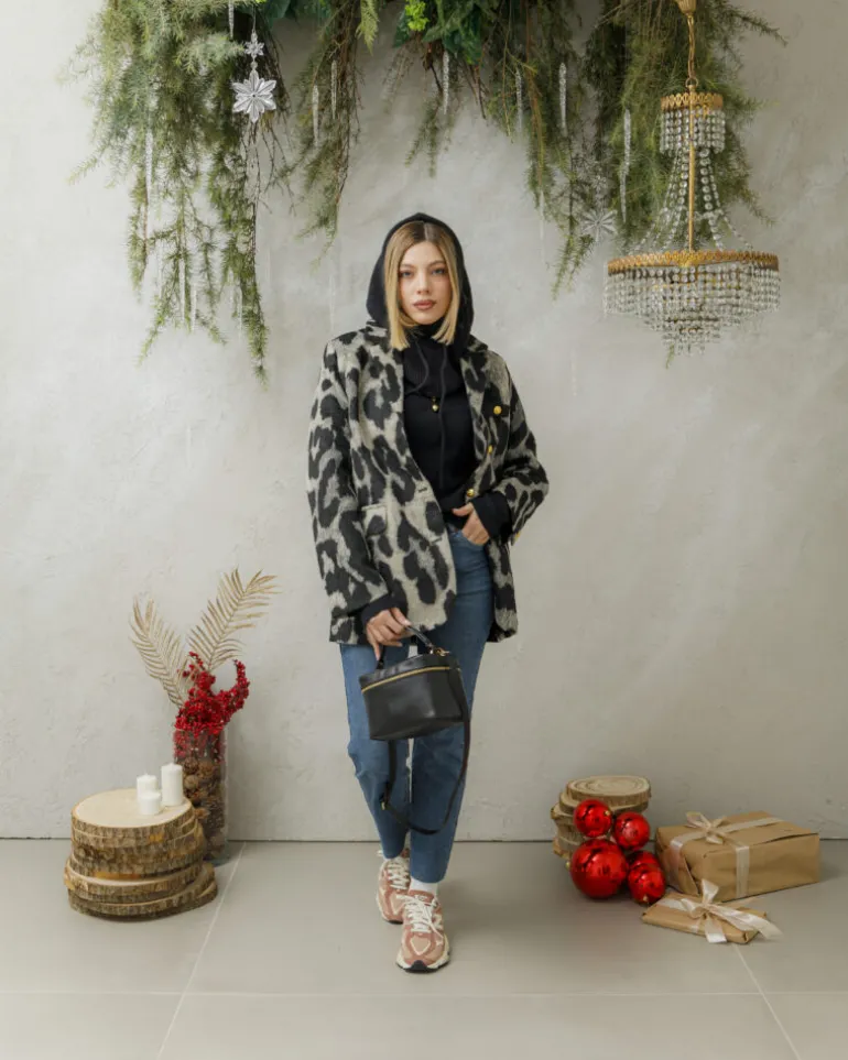 Blazer cappotto animalier in lana – V5237