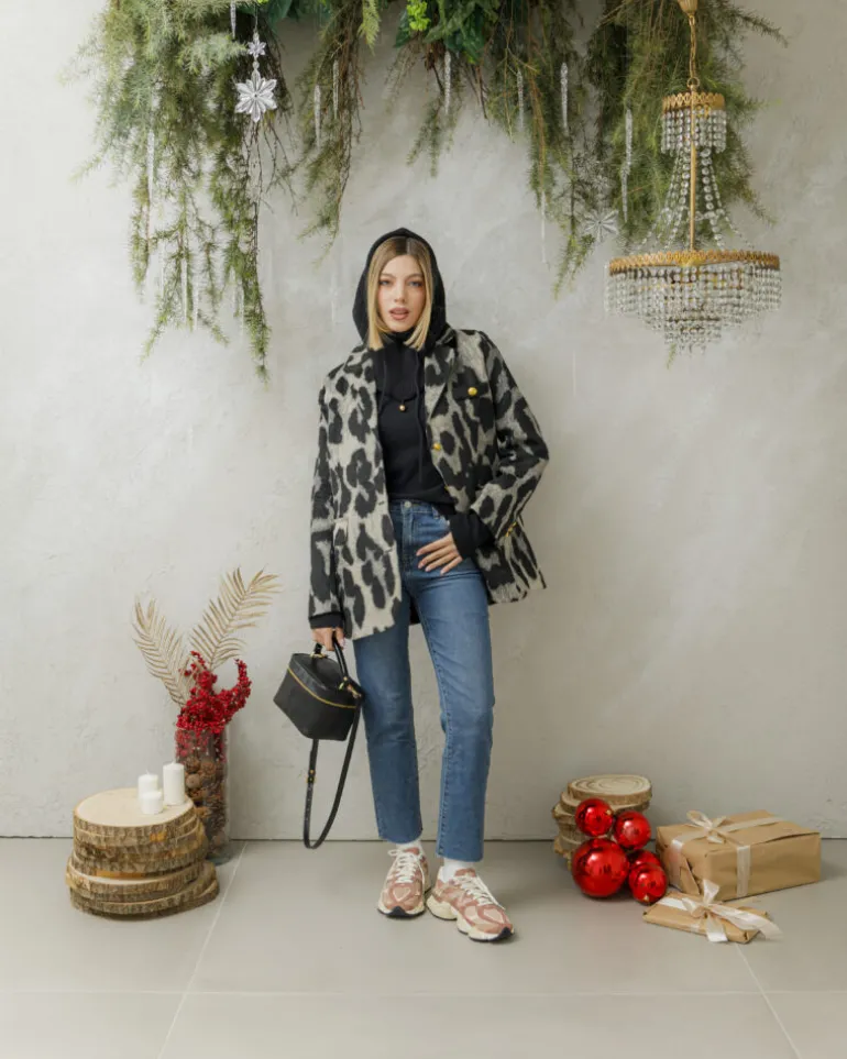 Blazer cappotto animalier in lana – V5237