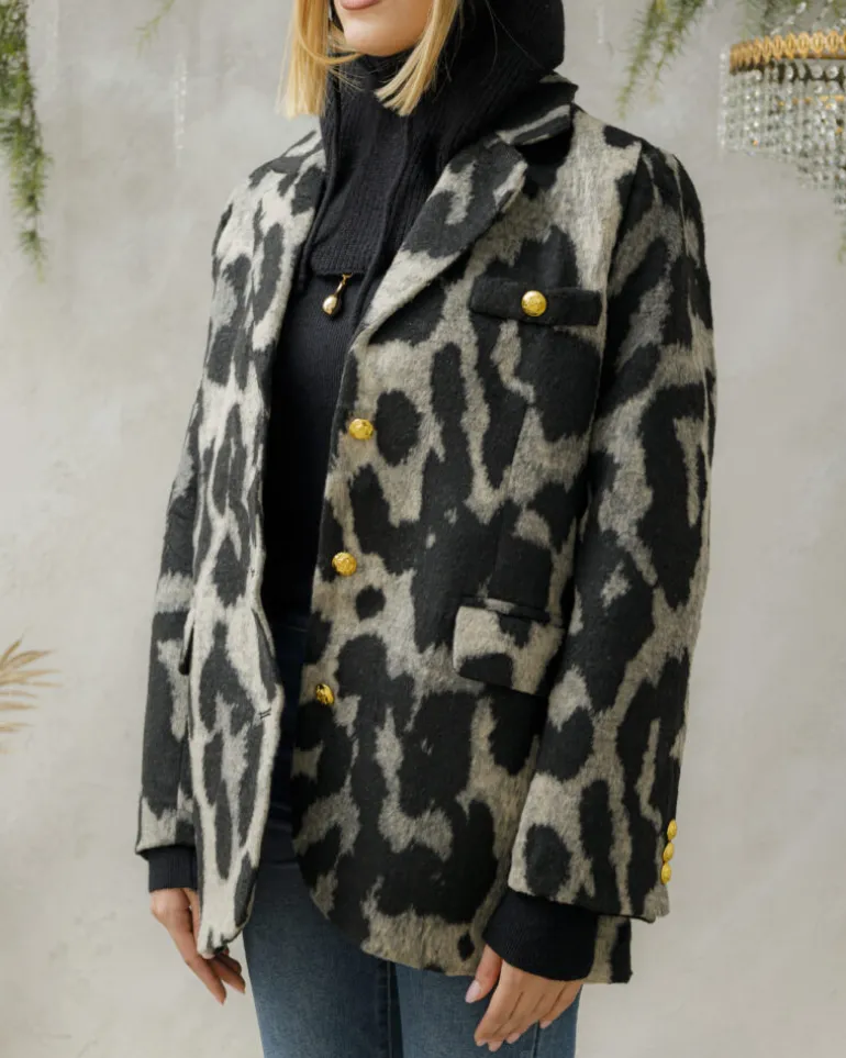 Blazer cappotto animalier in lana – V5237