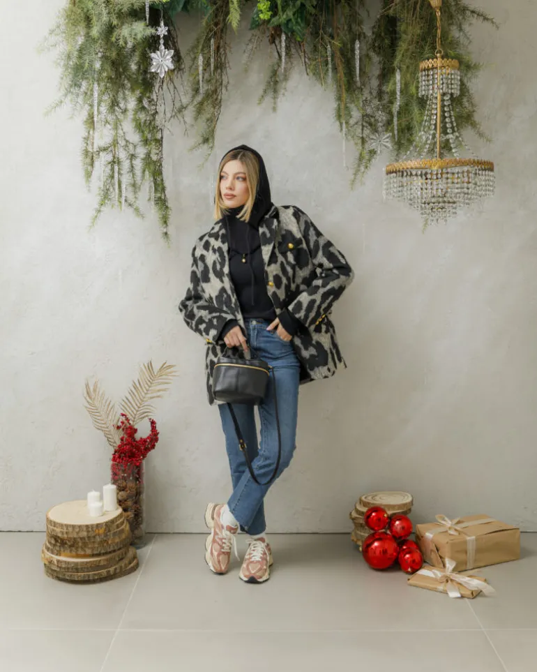 Blazer cappotto animalier in lana – V5237