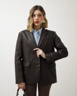 Blazer in simil-pelle marrone – 3552 slc