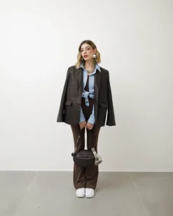 Blazer in simil-pelle marrone – 3552 slc