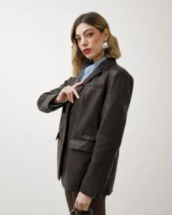 Blazer in simil-pelle marrone – 3552 slc