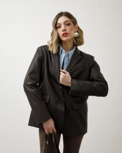 Blazer in simil-pelle marrone – 3552 slc