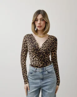 Body in lycra animalier con scollo morbido – 1016