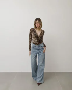 Body in lycra animalier con scollo morbido – 1016