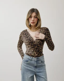 Body in lycra animalier con scollo morbido – 1016