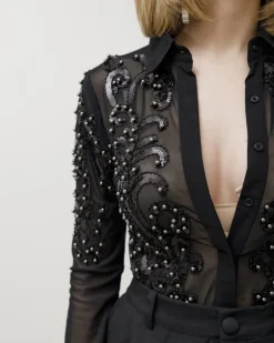 Body in tulle nero con applicazioni – H240