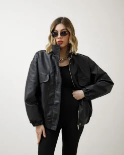 Bomber in simil-pelle con tasche – CV2179