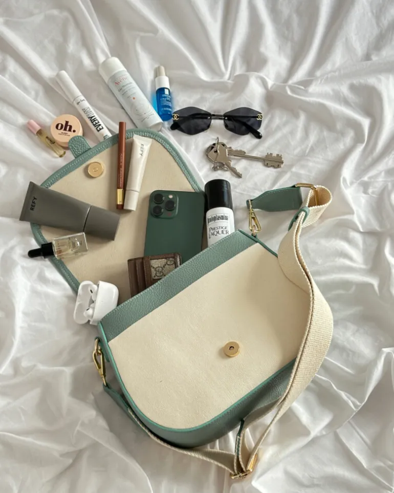 Borsa in pelle AMBRA canvas verde acqua – LOVINGBAGS