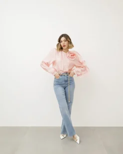 Camicia blusa con fiore – 8112