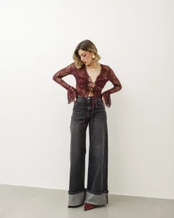 Camicia crop in pizzo con laccetti – H6252