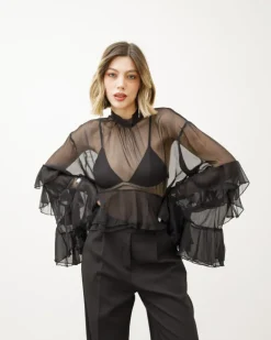 Camicia in seta con volant – H10035