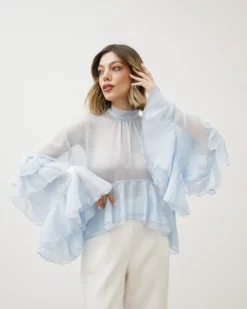 Camicia in seta con volant – H10035