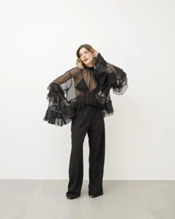 Camicia in seta con volant – H10035