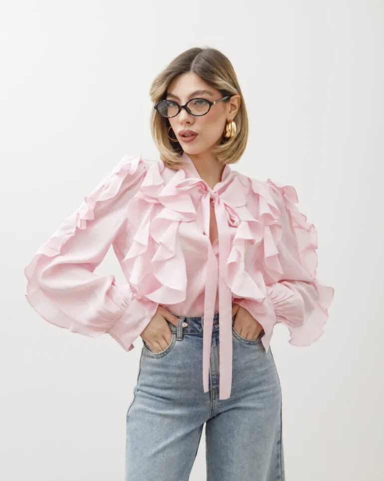 Camicia in viscosa con rouches – 8170
