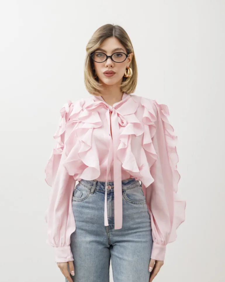 Camicia in viscosa con rouches – 8170